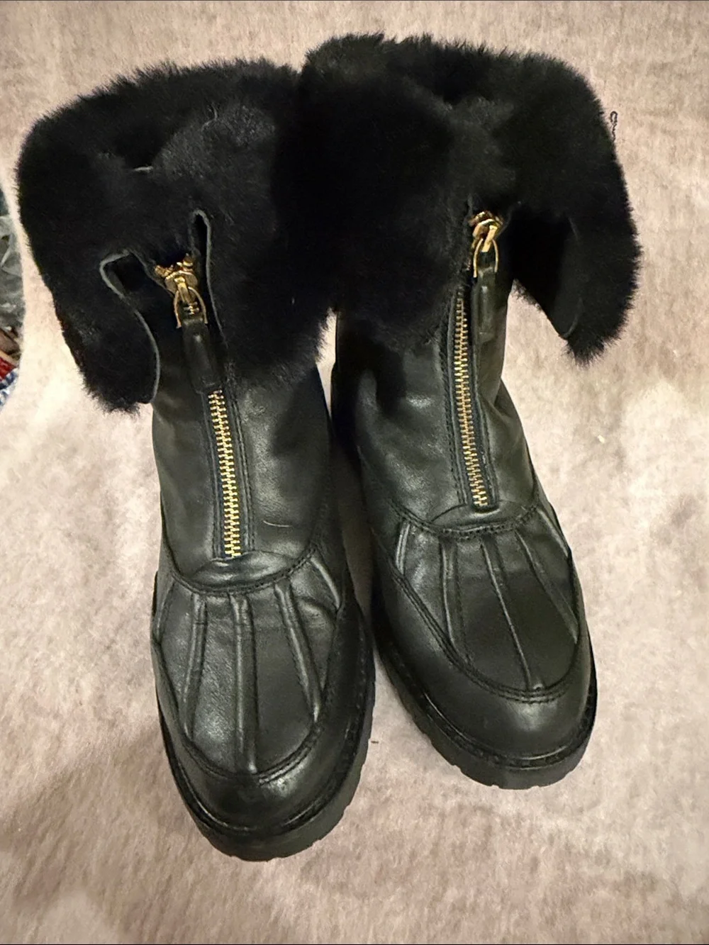 Lauren Ralph Lauren Black Faux-Fur Cuff Zip Winter Ankle Boots